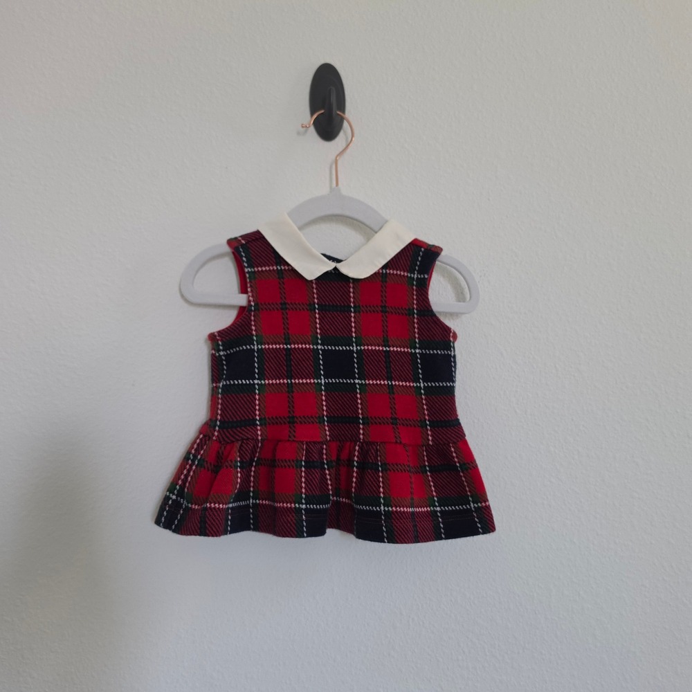 Janie and Jack Red Tartan Plaid Peter Pan Collar Holiday Dress size 12-18 Months